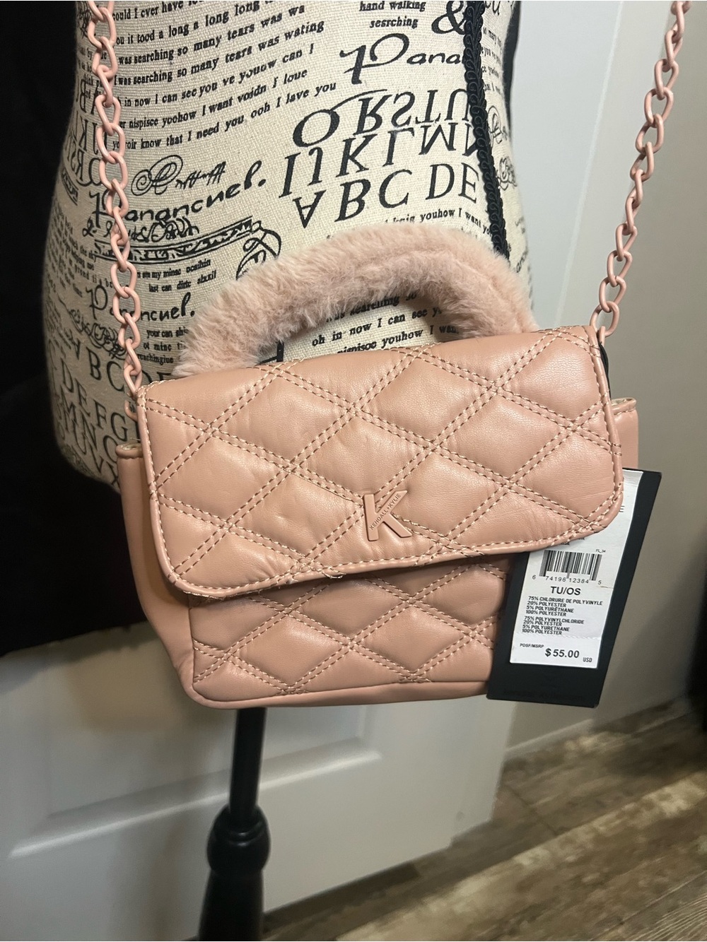 Kendall & Kylie Quilted Faux-Leather Crossbody in Blush Pink